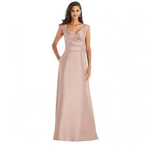 Alfred Sung - Off the Shoulder Satin Gown - Toasted Sugar Pink - Size 8